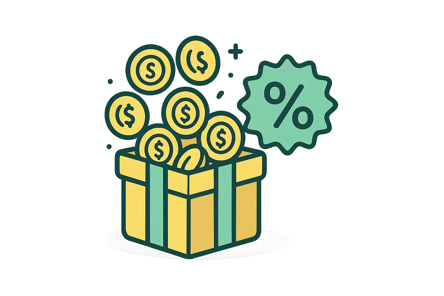 Pila di monete bonus dorate e una scatola regalo che simboleggiano le promozioni Rolldorado